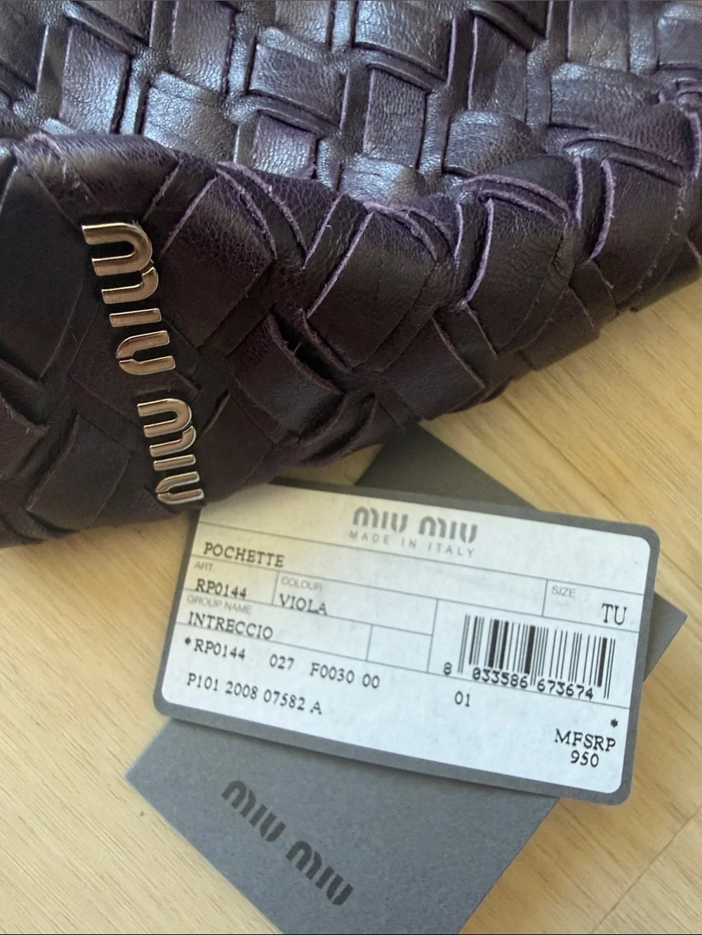 *** Like New*** Miu Miu Woven Leather Messenger Bag in Dark Purple